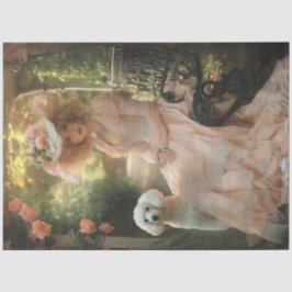 デコページヴィンテージレディーピンクドレス&ホワイトプードル 薄葉紙