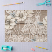 デコページヴィンテージレースと木のテクスチャ 薄葉紙 (クラフト)