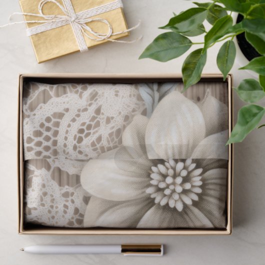 デコページヴィンテージレースと木のテクスチャ 薄葉紙 (ギフト)