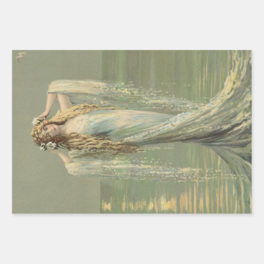 デコページヴィンテージ人魚の海ニンフ ラッピングペーパーシート (正面3)