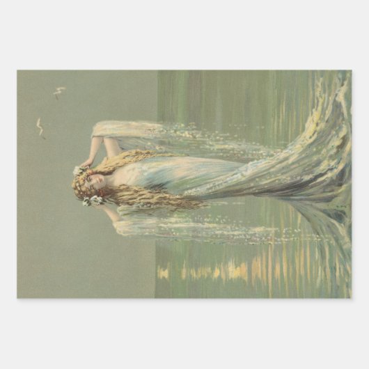 デコページヴィンテージ人魚の海ニンフ ラッピングペーパーシート (正面)