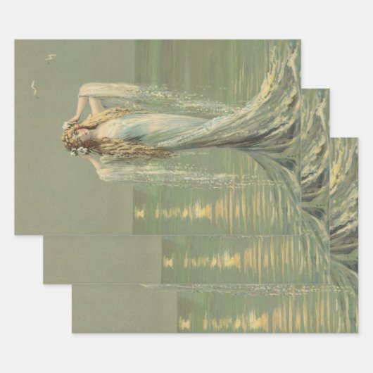 デコページヴィンテージ人魚の海ニンフ ラッピングペーパーシート (セット)