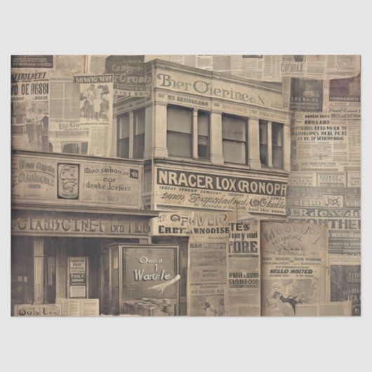 デコページヴィンテージ新聞の古いフォント色あせ 薄葉紙 (正面)