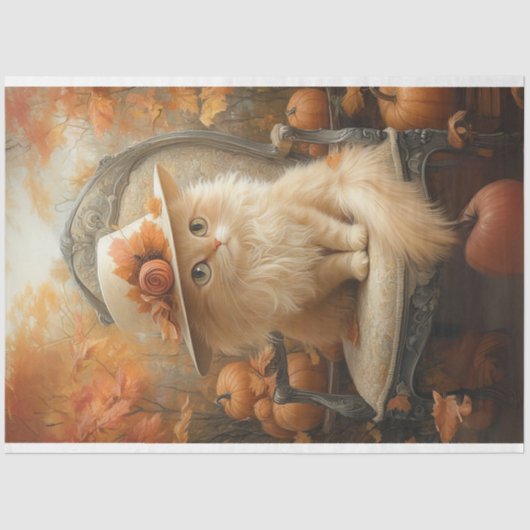 デコページヴィンテージ洗練されたクリームカラーネコ 薄葉紙 (正面)