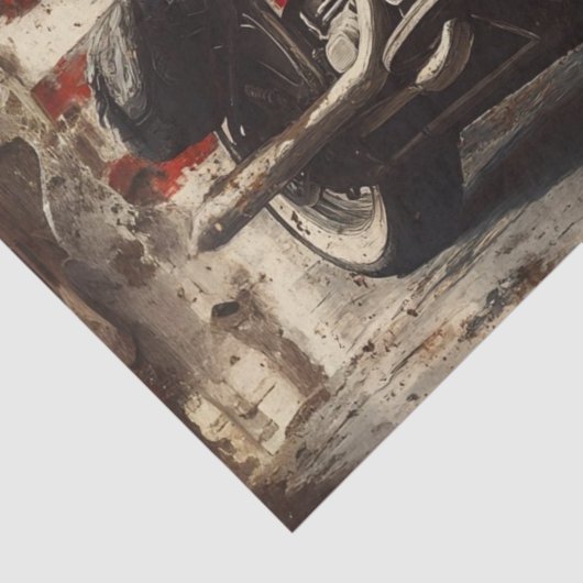 デコページヴィンテージ風化されたフラグ付き自動二輪車 薄葉紙 (詳細)