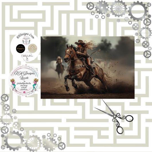 デコページ女性のカーボーイロデオライダー 薄葉紙