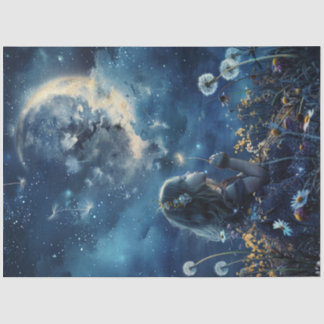 デコページ小さな女の子フィールドタンデリオンズ&ムーン 薄葉紙