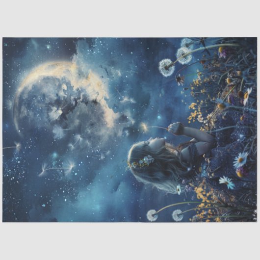 デコページ小さな女の子フィールドタンデリオンズ&ムーン 薄葉紙 (正面)