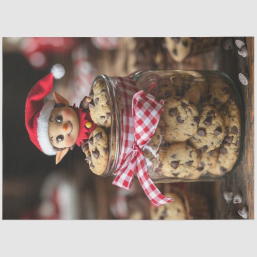 デコページ小妖精や小人チョコレートクッキーの瓶の上 薄葉紙 (正面)