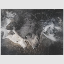 デコページ抽象芸術オオカミとクマの森のシーン 薄葉紙