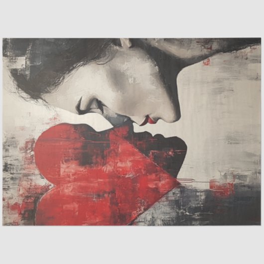 デコページ抽象芸術バレンタインハートカップル 薄葉紙 (正面)