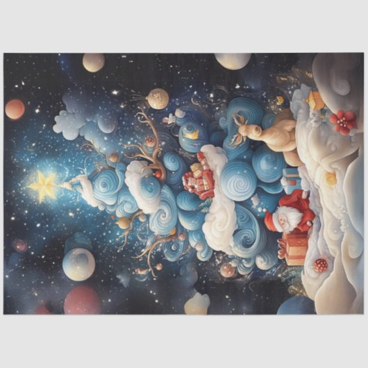 デコページ抽象芸術ブルーホワイトクリスマスツリー 薄葉紙 (正面)