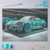 デコページ抽象芸術変更ターコイズ錆びた車 薄葉紙 (クラフト)