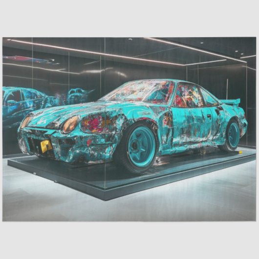 デコページ抽象芸術変更ターコイズ錆びた車 薄葉紙 (正面)