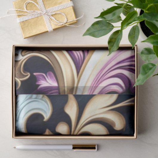 デコページ抽象芸術金ゴールド紫の青の渦巻き 薄葉紙 (ギフト)