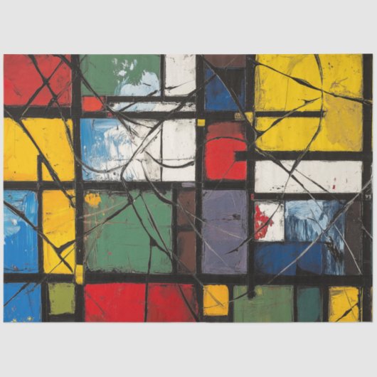 デコページ抽象芸術鮮やか幾何色正方形 薄葉紙 (正面)