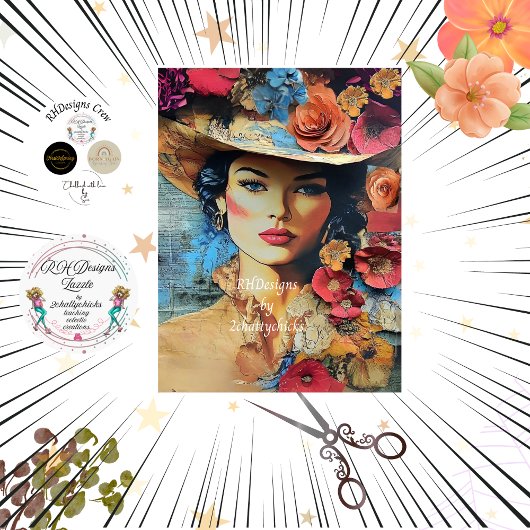 デコページ洗練されたレディの動揺して背景 薄葉紙