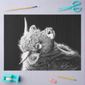 デコページ白黒ハイランドカウインクスケッチ 薄葉紙 (クラフト)