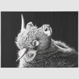 デコページ白黒ハイランドカウインクスケッチ 薄葉紙