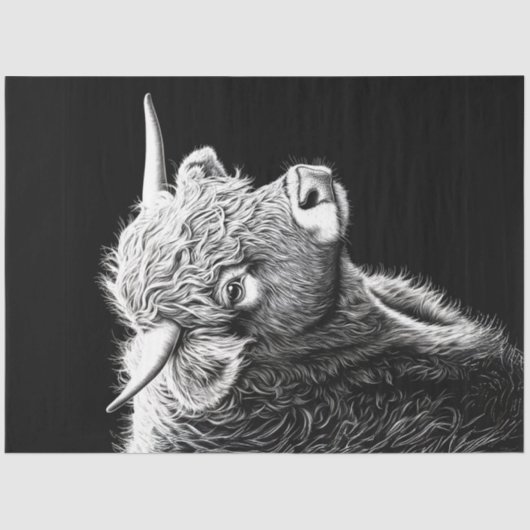 デコページ白黒ハイランドカウインクスケッチ 薄葉紙 (正面)