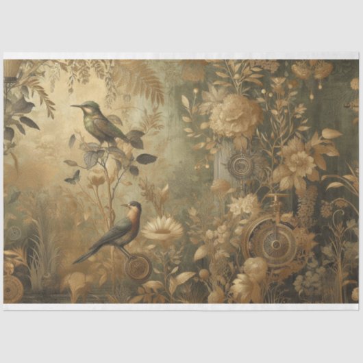 デコページ紙スチームパンク植物花 薄葉紙 (正面)