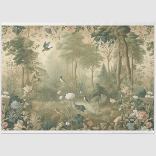 デコページ紙植物学，鳥類，森 薄葉紙 (正面)