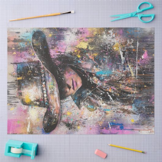 デコページ絵を描抽象芸術の女性ブラックハット 薄葉紙 (クラフト)