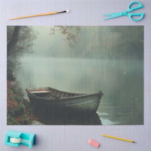デコページ魚釣りボートの水面への反射 薄葉紙 (クラフト)