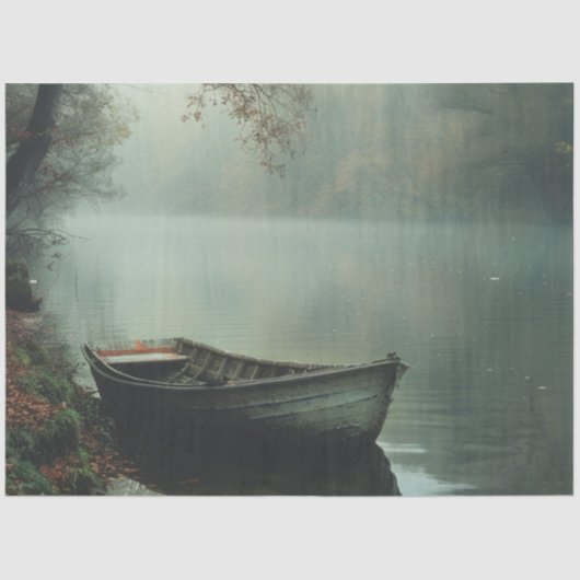 デコページ魚釣りボートの水面への反射 薄葉紙 (正面)