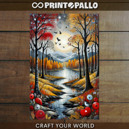 デコページ – 秋の森、川、月 –  薄葉紙