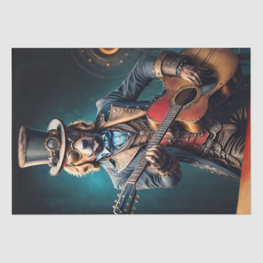 デコページ – Steampunk Golden Retriever & guitar - 薄葉紙 (正面)