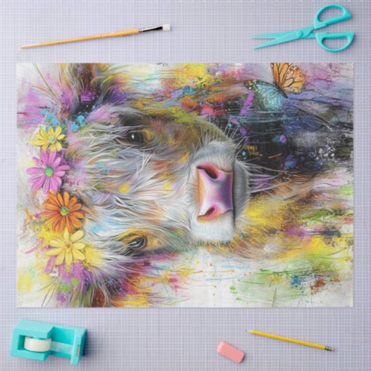 デコペー鮮やかジ抽象芸術牛顔 薄葉紙 (クラフト)