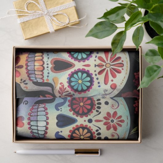 デコペ鮮やかージの死んだスカルの日フォーク芸術 薄葉紙 (ギフト)