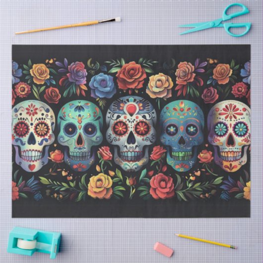 デコペ鮮やかージの死んだスカルの日フォーク芸術 薄葉紙 (クラフト)