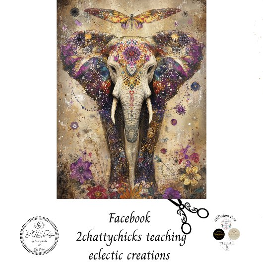 デコペ鮮やかージ象のカラフル花 薄葉紙