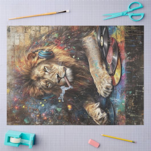 デコペ鮮やかー抽象芸術ライオンビニールレコードショップ 薄葉紙 (クラフト)