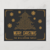 デコモダンクリスマスツリー雪の結晶オレンジブラック シーズンポストカード (正面)