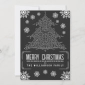 デコモダンクリスマスツリー雪片ホワイトブラック シーズンカード (正面)