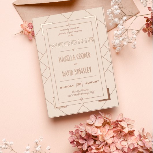 デコモダンクリームと金ゴールドIフォイル招待状 箔招待状