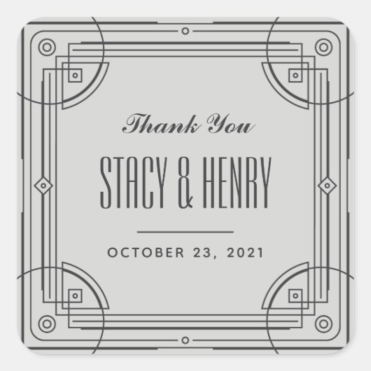 デコモダンフレ結婚ームのクロージャステッカー – グレー スクエアシール (正面)