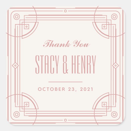 デコモダンフレ結婚ームのクロージャステッカー – バラ スクエアシール (正面)