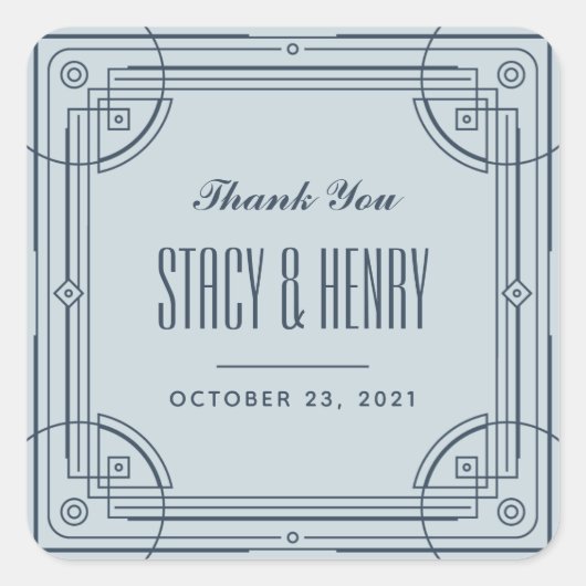 デコモダンフレ結婚ームのクロージャステッカー – 青 スクエアシール (正面)