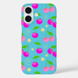 デコラケイ かわいい チェリー 虹色 デザイン iPhone 16ケース