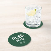 デコラティブ・セリフ 深い松の色の結婚式のお礼 ラウンドペーパーコースター (インサイチュ)
