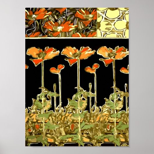 デコレティフス（オレンジ色の花）by AlphonseミュシャVec ポスター (正面)