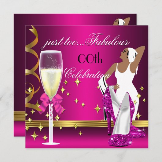 デコレディーピンク金ゴールドあまりにも素晴らしい誕生日 招待状 (正面/裏面)