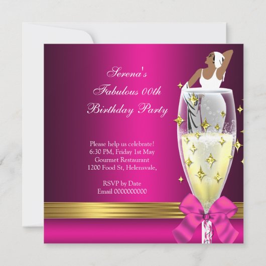 デコレディーピンク金ゴールドあまりにも素晴らしい誕生日 招待状 (裏面)