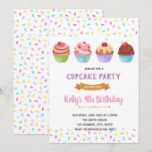 デコレーションカップケーキパーティーの招待状 招待状 (正面/裏面)