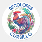 デコロレスカーシロカラフルフローラロスターホワイト ラウンドシール (正面)