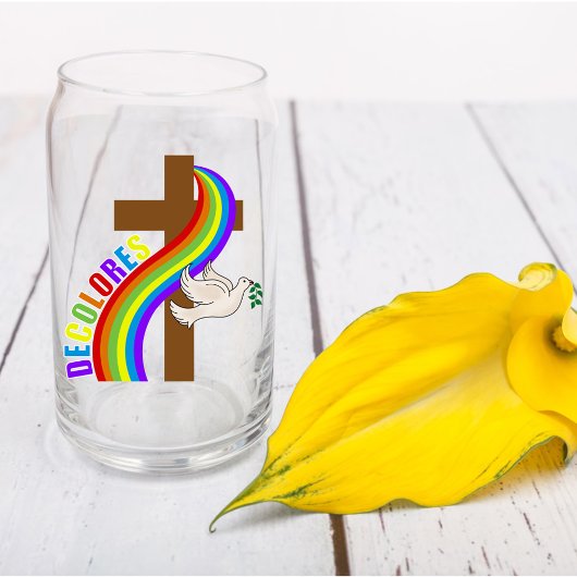 デコロレスカーシロ虹と十字架と平和の道 ガラス缶